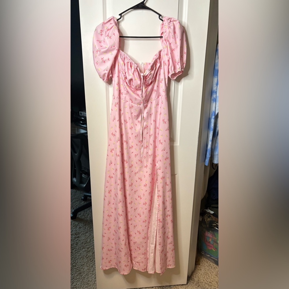 Cottagecore Pink Floral Puff Sleeve Maxi Dress (No Brand, Size 0-2)